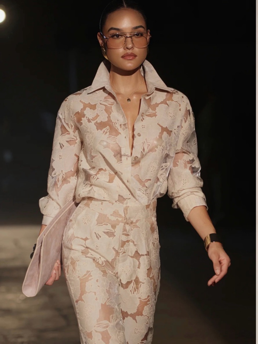 JLUXLABEL White Sheer Floral Lace Button-Down Shirt - Picture 11 of 14